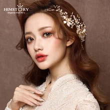 HIMSTORY Luxury Handmade Gold Bridal Crystal Hair Vine HEadpiece Vintage Wedding FLower Leaf Headpiece Hair Accessories HIMSTORY Luxury Handmade Gold Bridal Crystal Hair Vine HEadpiece Vintage Wedding FLower Leaf Headpiece Hair Accessories