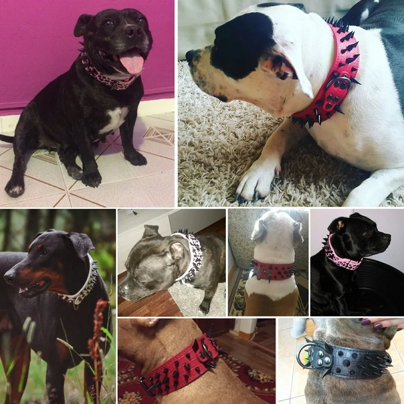 

2" Wide Sharp Spiked Studded Leather Dog Collars Pitbull Bulldog Big Dog Collar Adjustable For Medium Large Dogs Boxer S M L XL