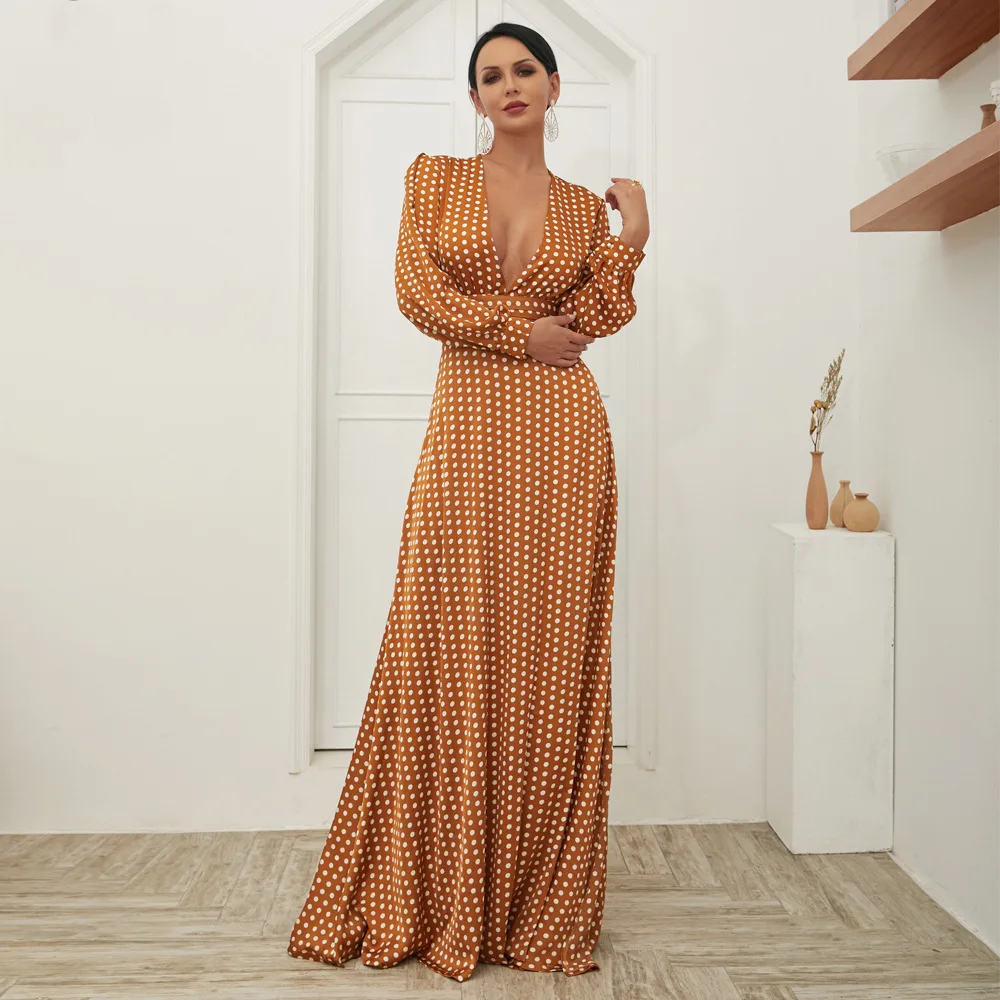 

Long Sleeve Dresses Vintage Celebrity Fashion Evening Party V-Neck Autumn Winter Elegant Sexy Women Dresses