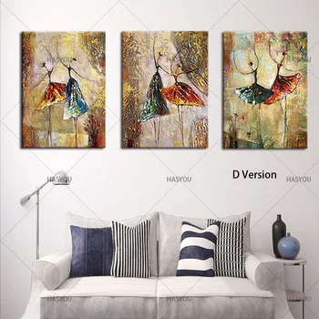 

100% Hand Painted Ballet Dancing Girls Modern 3 Panels Painting on Canvas Dancer Painting Wall Art for Living Room Bedroom