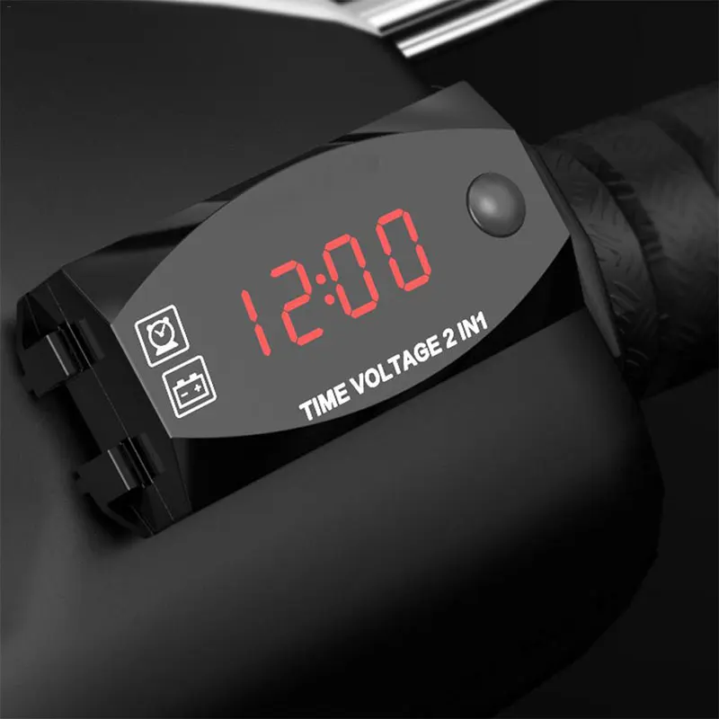 

Vehemo 2-In-1 IP67 Motorcycle Voltmeter Voltage Tester LED Digital Display Clock Universal Electric Vehicle