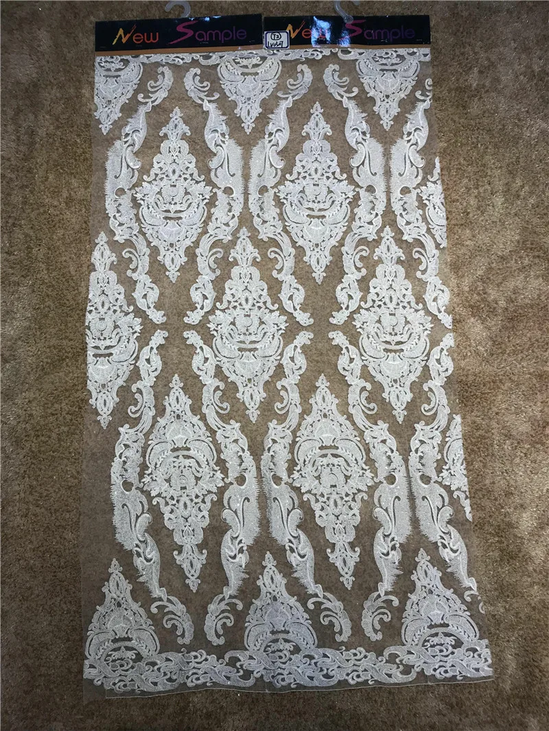 

2018 Hot Sell African Lace Fabric ivory French Net Embroidery Beads Tulle Lace Fabric For Nigerian party Dress