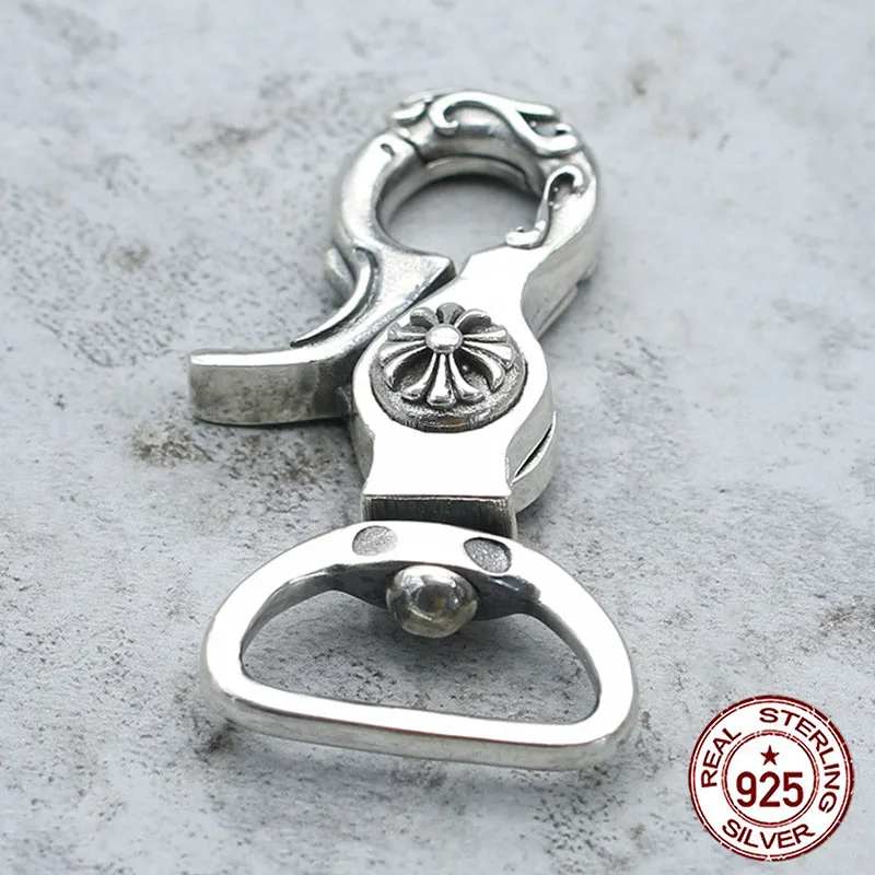

100% S925 sterling silver key chain personalized retro jewelry punk style cross shape send lover's gift 2018 new hot