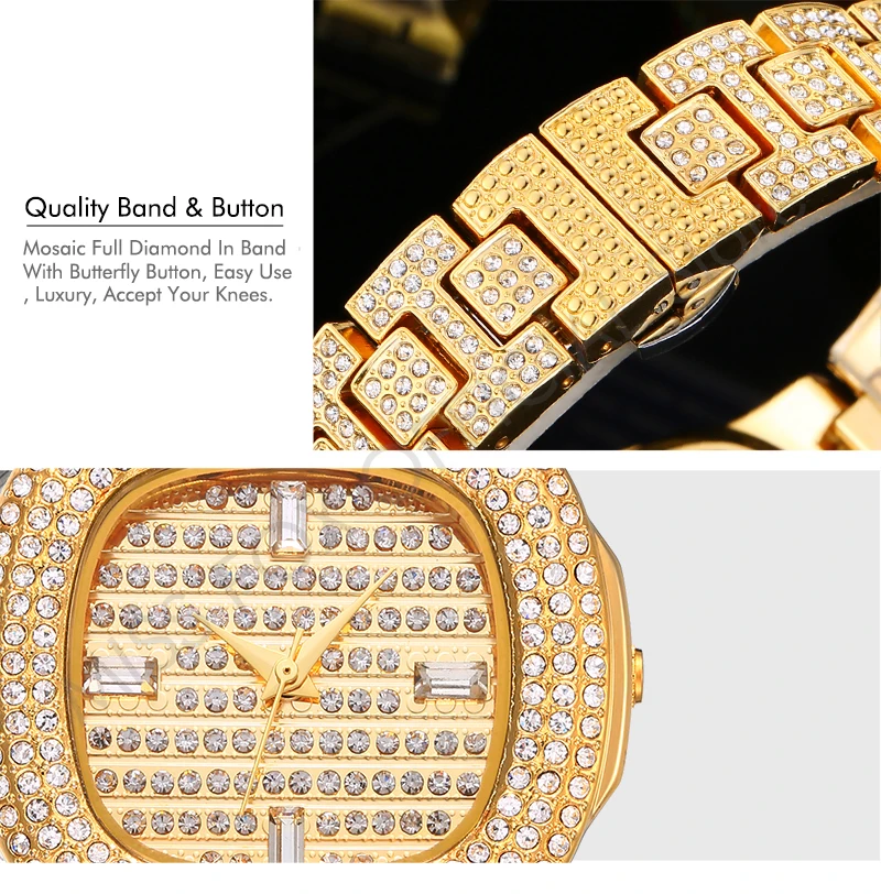 Iced Out Watch Quartz Famous Diamond Business Wristwatch