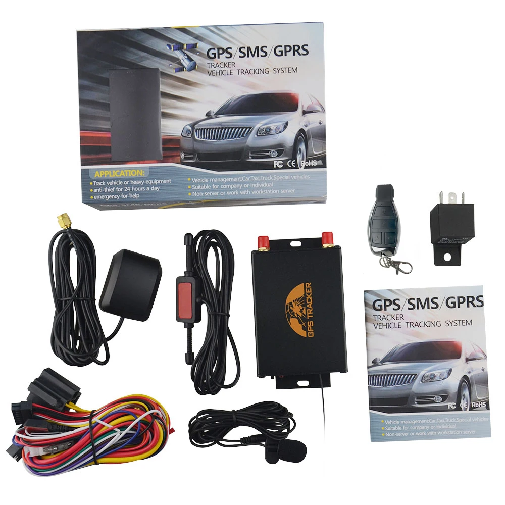 tracker with box Автомобильный gps трекер gps 105B опциональный датчик топлива камера TK105B отслеживающее устройство пульт дистанционного управления Dual SIM топливо отключение Coban - Цвет: tracker with box