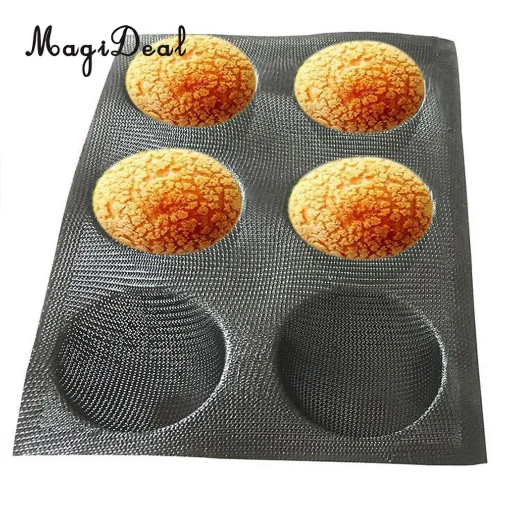MagiDeal Silicone Hamburger Forms Peforated Bakery Bun Bread Mould Baking Tray 6 Cups