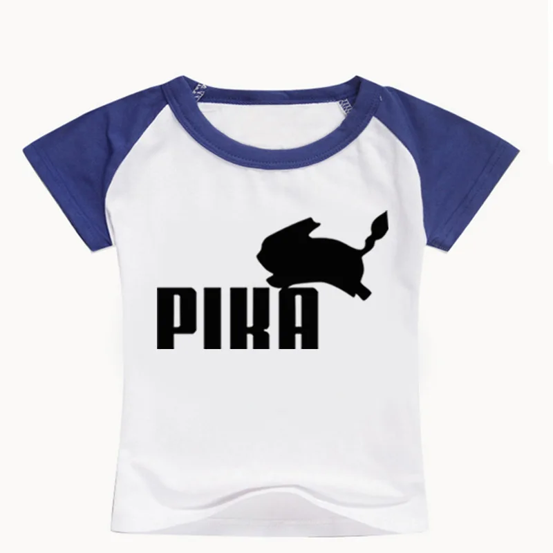 Z& Y От 2 до 16 лет, Модный милый Футболка с покемонами детская аниме Pika логотип футболки с принтом Пикачу для мальчиков с О-образным вырезом короткий рукав Футболка топы для девочек