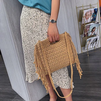 

Vintage Straw Woven Female Handbags Women Bags Designer Handmade Hollow out Shoulder Bags for Women 2019 Summer Knitted Tote