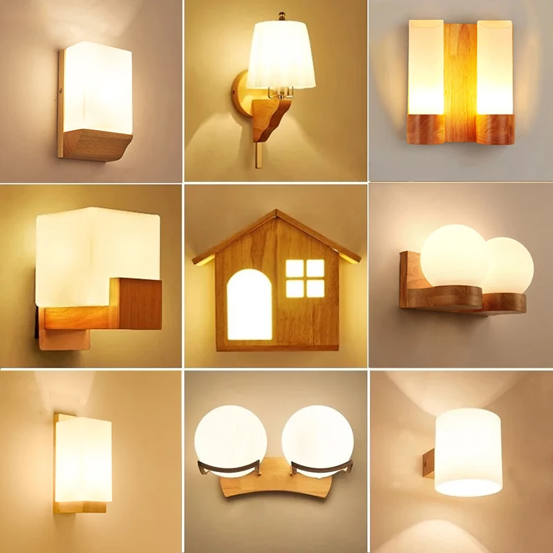  Nordic Sconce Wall Lights Wood Led Wandlamp Glass Lamp luminaria Modern Loft decor Bedroom Hallway  - 32799309947