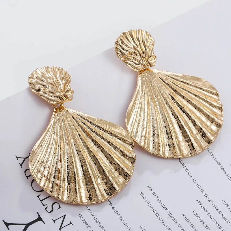 

AENSOA Trendy Sector Shell Alloy Drop Earrings Statement Geometric Earrings For Women Beach Fashion Jewelry Party Gift Wholesale