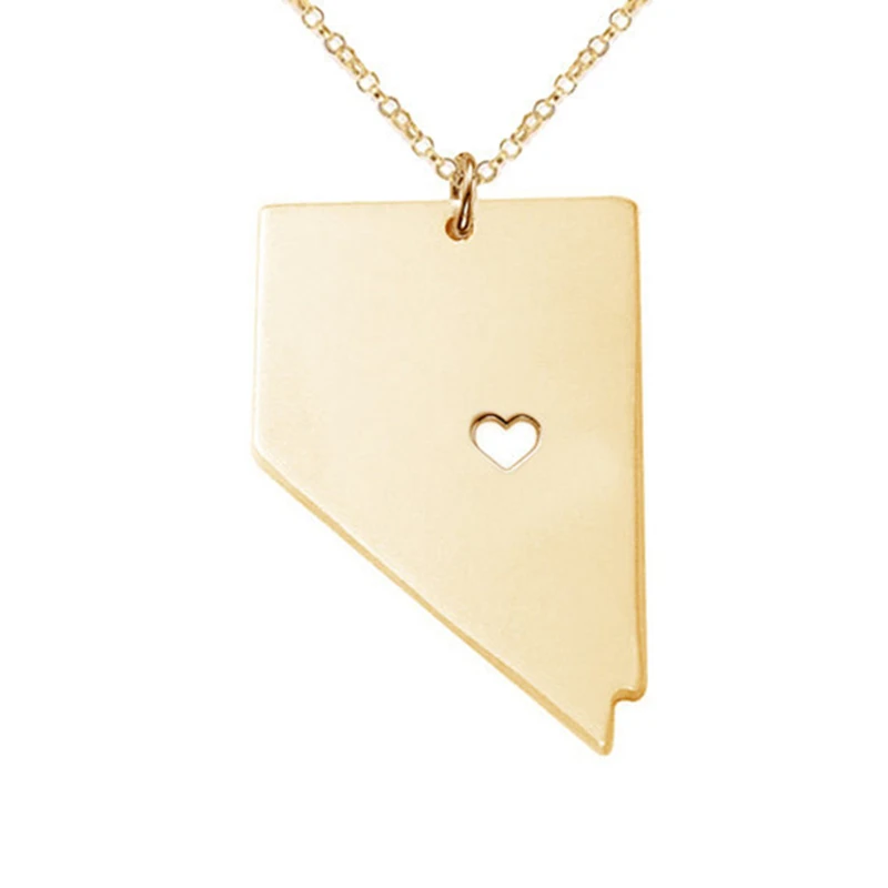 

High quality Fahsion USA Map Jewelry State Pendant Nevada State necklace America State Necklaces With Heart DIY Map Pendant