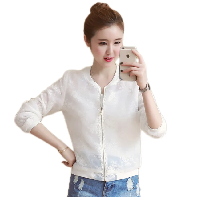Korean Women Jacket Thin Short Style Jacket Lace Embroidery Women's