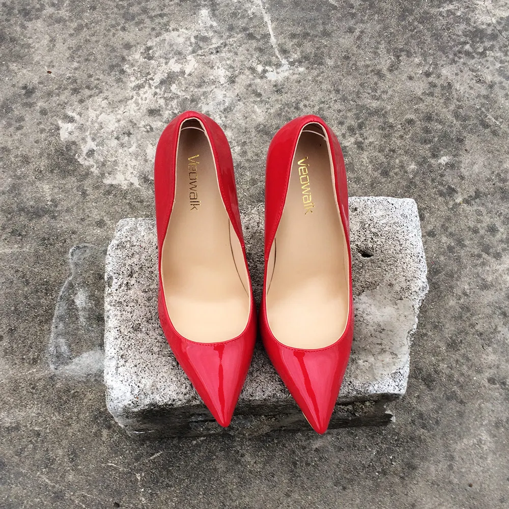 Veowalk/женские пикантные туфли-лодочки из красной лакированной кожи на высоком каблуке с острым носком; женские свадебные туфли-лодочки на шпильке; Индивидуальный заказ
