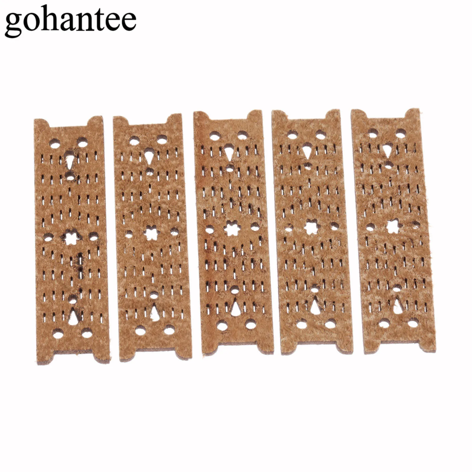 

gohantee New Arrival Brown 5pcs Slingshots Pouches Microfiber Leather With Center Hole For Outdoor Hunting Catapults 60mm X 16mm