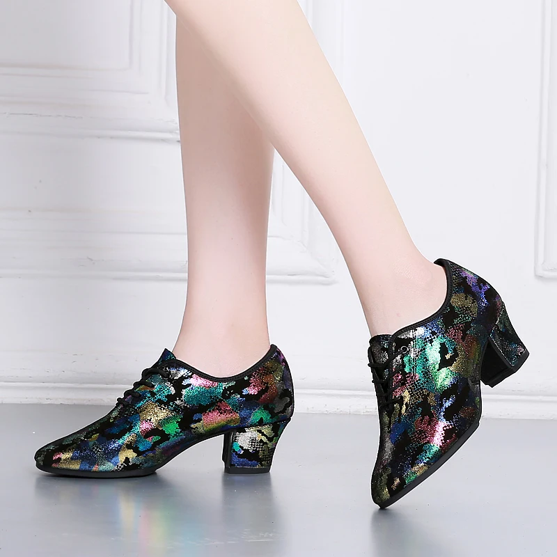 Natural Genuine Leather Shoes For Women Female Teacher Latin Dance Shoes Square Adult Soft Bottom With Modern Dance Shoes Woman