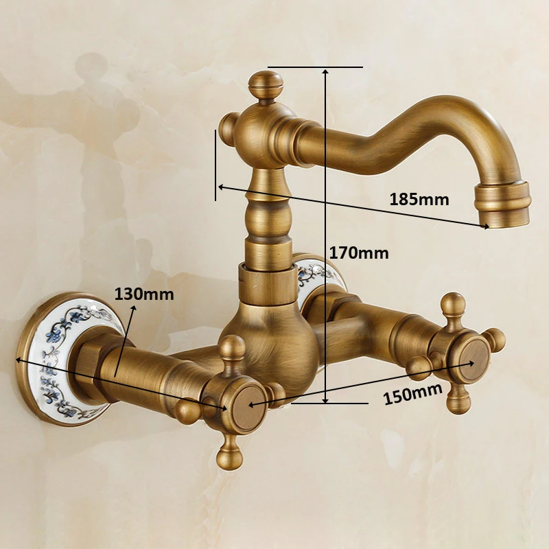  Antique Copper Double Handle Swivel Spout Kitchen Mixer Faucets Solid Brass Basin Mixer Faucet with - 32742895049