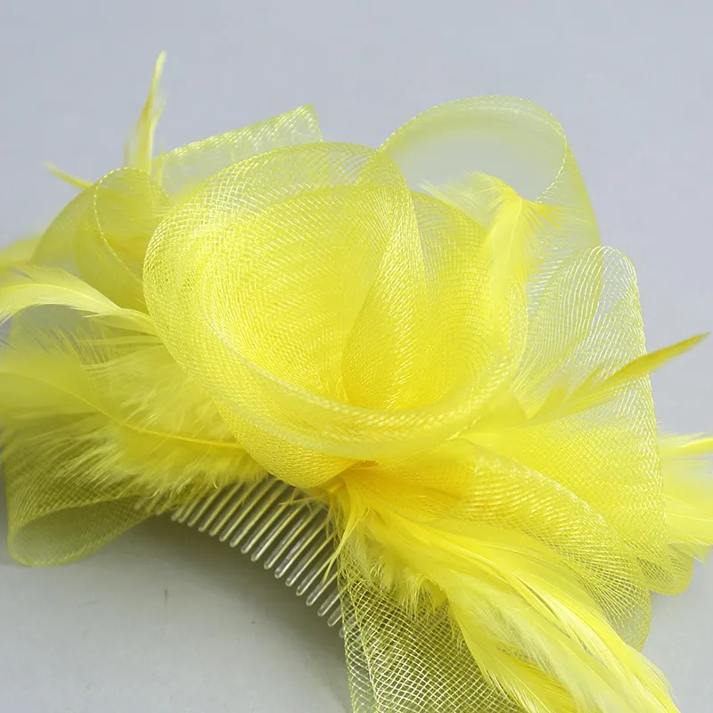 Для женщин Необычные перо чародей шляпа желтый свадебные шапки и чародей белая сетка аксессуары для волос невесты женщина