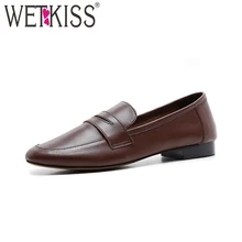 Wetkiss Новое поступление из натуральной кожи Для женщин Модная обувь на плоской подошве Круглый носок слипоны прошитая Обувь Весенняя повседневная женская обувь