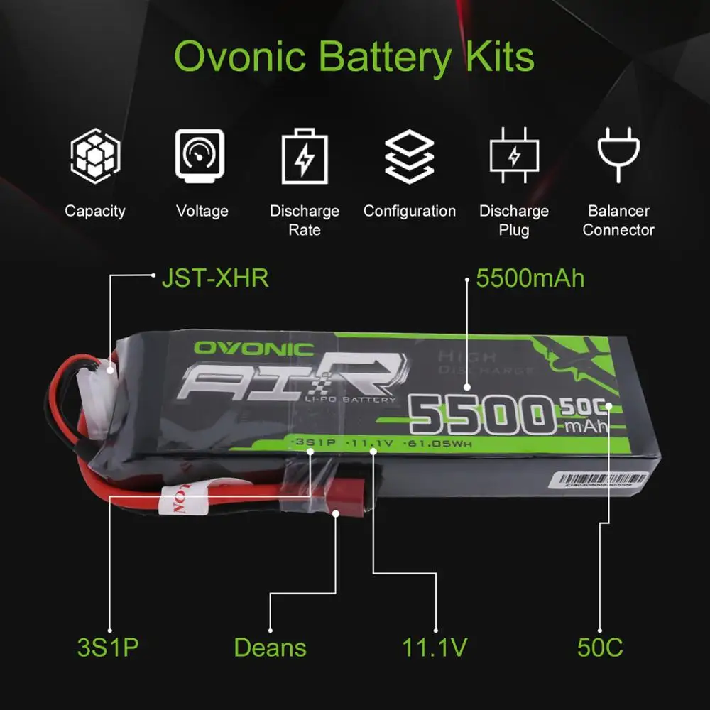 2х батарея ovoic LiPo 5500mAh 11,1 V LiPo 3S 50C аккумулятор Deans XT60 разъем для Erevo VXL 2,0 автомобиль Heli Quad