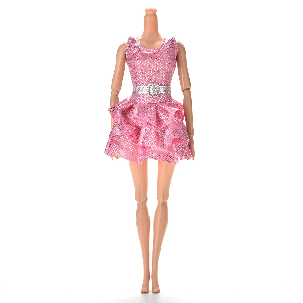 1PC Sequins Dress With Belt For Barbies Dolls 1Pc Summer Princess Clothing Mini Doll Tank Dresses