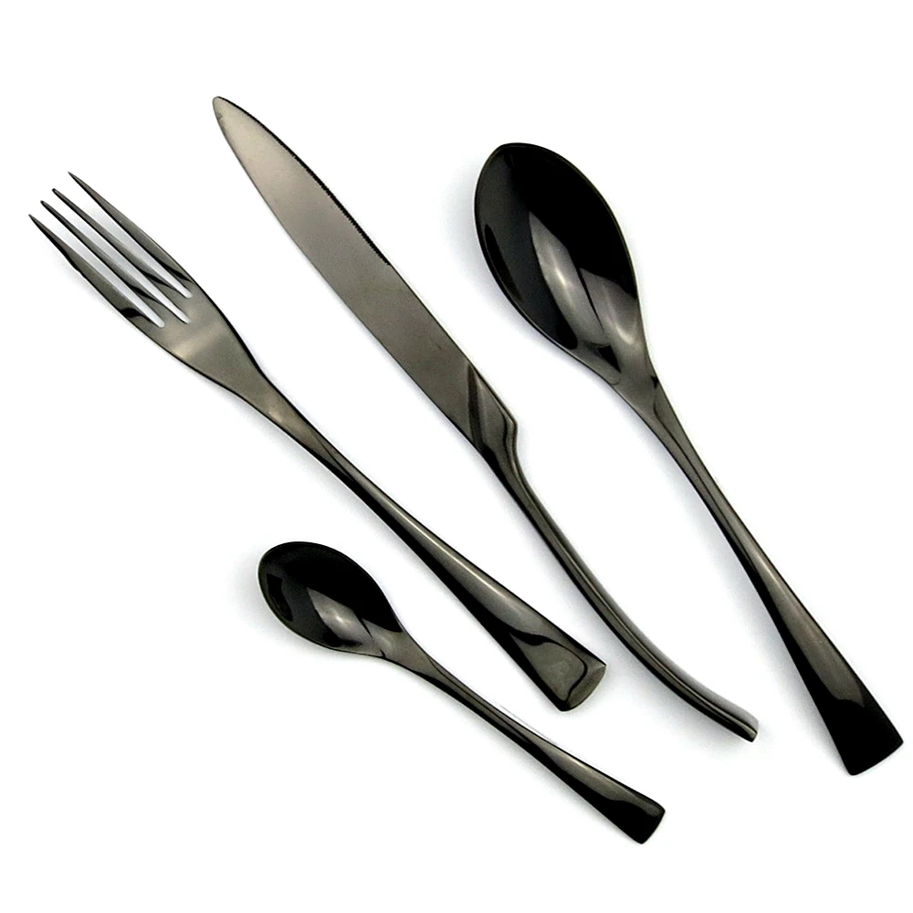 Cutlery set Western style cutlery set Stainless steel cutlery set 4Pcs/Lot Black Stainless Steel Dinnerware Polishing Cutlery Set Kitchen Tableware Fork Steak Knife TeaSpoon Dinner Set