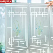 0,6x5 м самоклеящаяся непрозрачная стеклянная пленка с изображением китайской орхидеи для гостиной, спальни, ванной комнаты, раздвижная офисная дверь, ПВХ оконная пленка