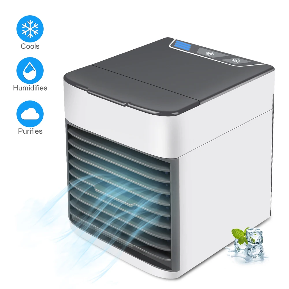 

USB Mini Portable Air Conditioner Humidifier Purifier LED Light Desktop Air Cooling Fan Air Cooler Fan for Office Home