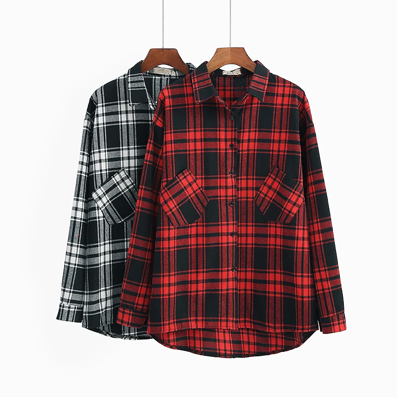 Women Blouse Blusas Tops Plus Size Spring Autumn Pullovers Plaid Button Down Loose Shirt Belt Oversized |