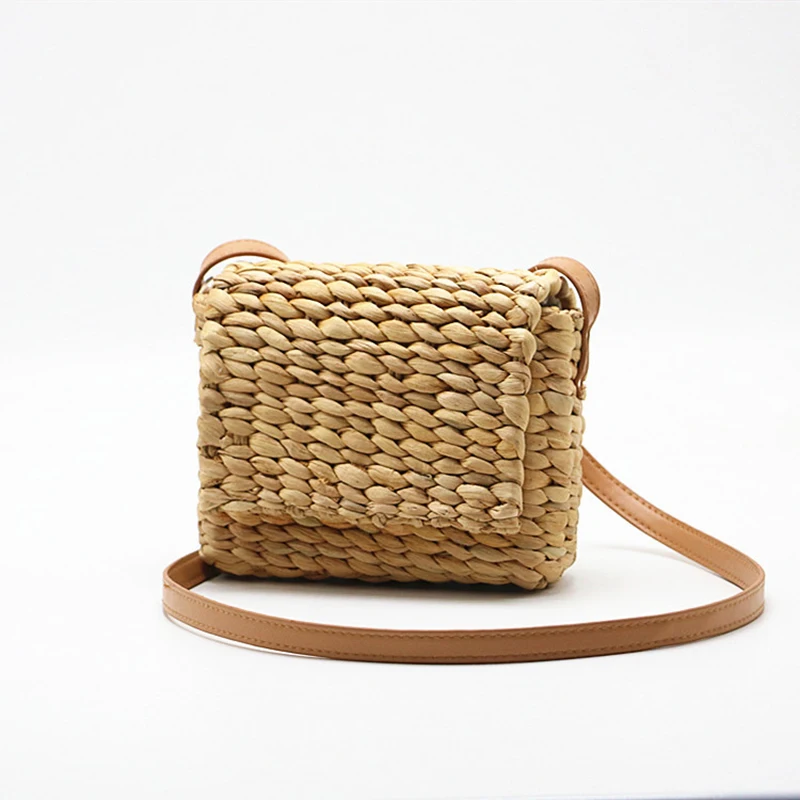 Женская летняя новая Плетеная соломенная сумка с регулируемым ремешком, квадратная сумка, женская сумка через плечо, Модный богемный ротанговая сумка-мессенджер