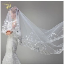 Белый винтажный тюль невесты собора Длинная свадебная кружевная свадебная вуаль с кристаллами 3 метра Velos De Novia Voile Mariage 101