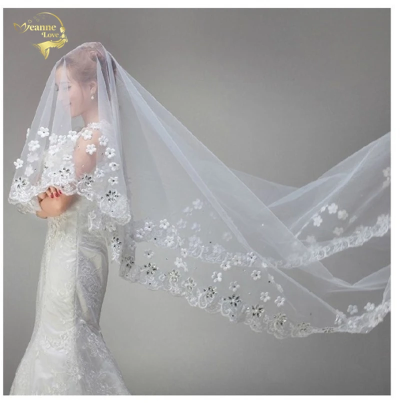Новинка белая винтажная фатиновая Длинная свадебная вуаль невесты с кристаллами