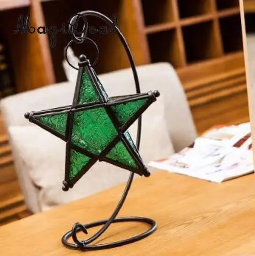MagiDeal MOROCCAN CANDLE HOLDER MOROCCO STYLE HANGING STAR TEA LIGHT GLASS LANTERN LAMPSHADE - HOME BAR PUB CAFE