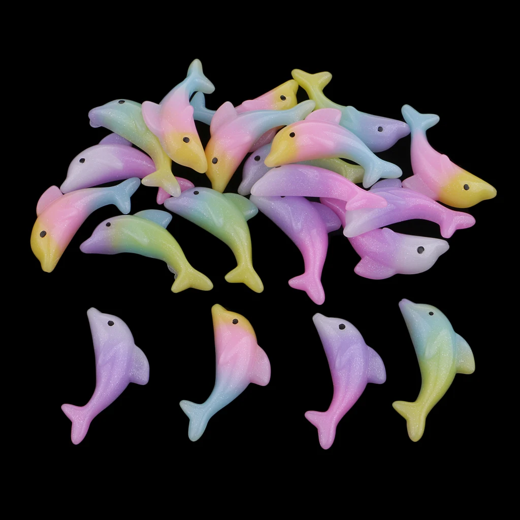 20Pcs Resin Dolphin Craft Flat Back Embellishment Cabochons Craft Decorations Kids Crafts Supply Jewelry Findings 32x13mm