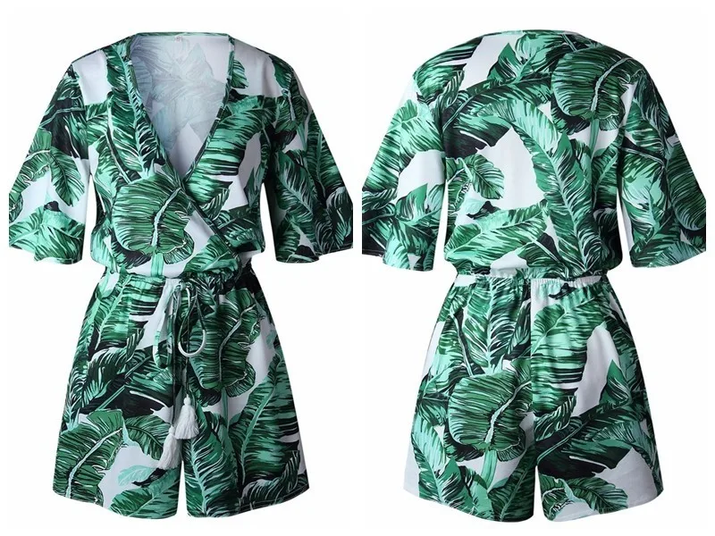 Summer Jumpsuit For Women Sexy Leaf V Lead Overalls casual Flare sleeve Bandage Playsuits Combishort body Femme Ete qy* Summer Jumpsuit For Women Sexy Leaf V Lead Overalls casual Flare sleeve Bandage Playsuits Combishort body Femme Ete qy*