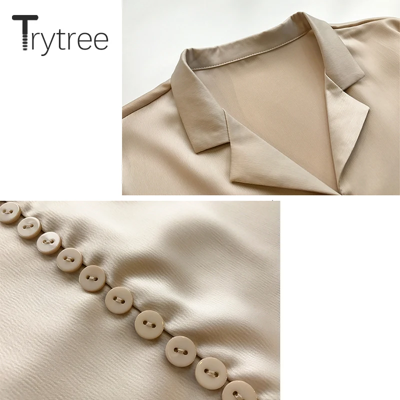 Блузка Ttytree Женская с длинным рукавом повседневная офисная Однотонная рубашка из