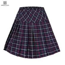 Urban CoCo Женская эластичная талия тартан плиссированная юбка для школьной формы юбка двухслойная мини трикотажная юбка