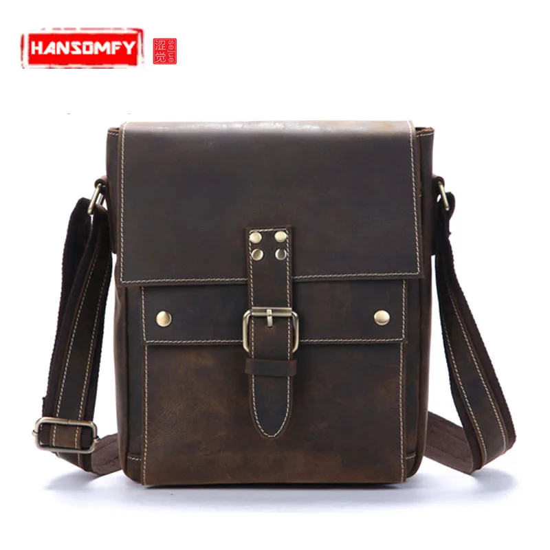 

The first layer of leather Men shoulder bag small Vertical section Bag diagonal package sand skin men's messenger bag
