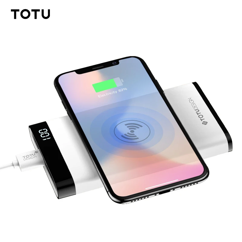 TOTU 8000mAh QI Wireless Charger Power Bank LED Display For iPhone X 8 7Plus 5V 2.1A Dual USB Ports External Battery Power bank