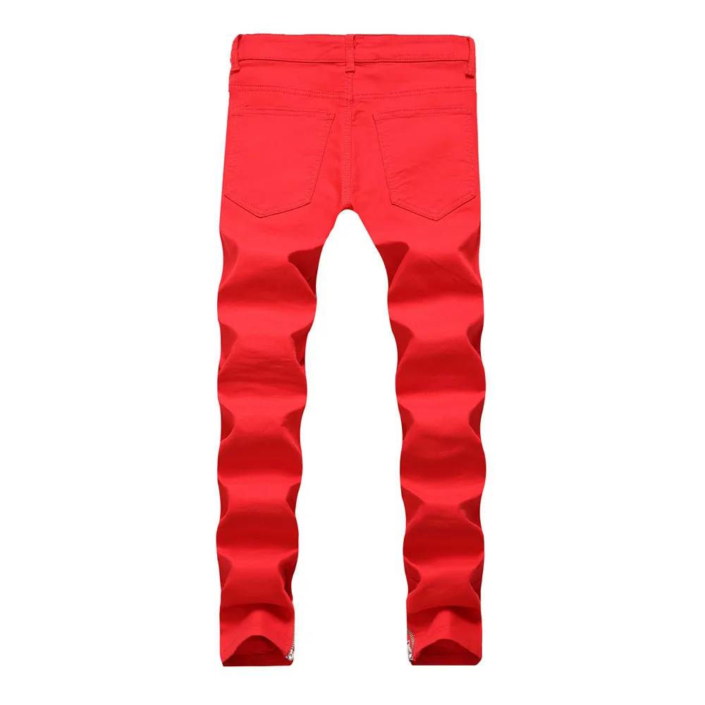 2018 Fashion Dropshipping Men jeans Red High Street Motorcycle Jeans Men Destroyed Ripped Pants Vintage Style Denim Trousers 11