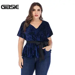 GIBSIE 3xl 4xl 5xl элегантные Офисные женские туфли поясом футболка Для женщин Лето Плюс Размеры V шеи короткий рукав женская футболка Топ