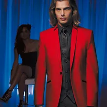 Красная куртка, черный жилет, галстук с отворотом на одной пуговице, модный, Terno Masculino, красивый, приталенный, высокое качество, смокинги, 3 предмета на заказ