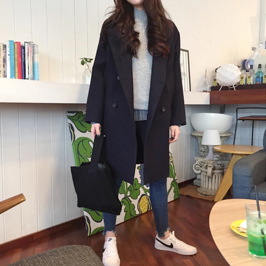 

Fashion Solid Woolen Coats Women Autumn Winter Clothes Double Breasted Blends Coat Tops Ladies Vintage Elegant Korean Outerwear