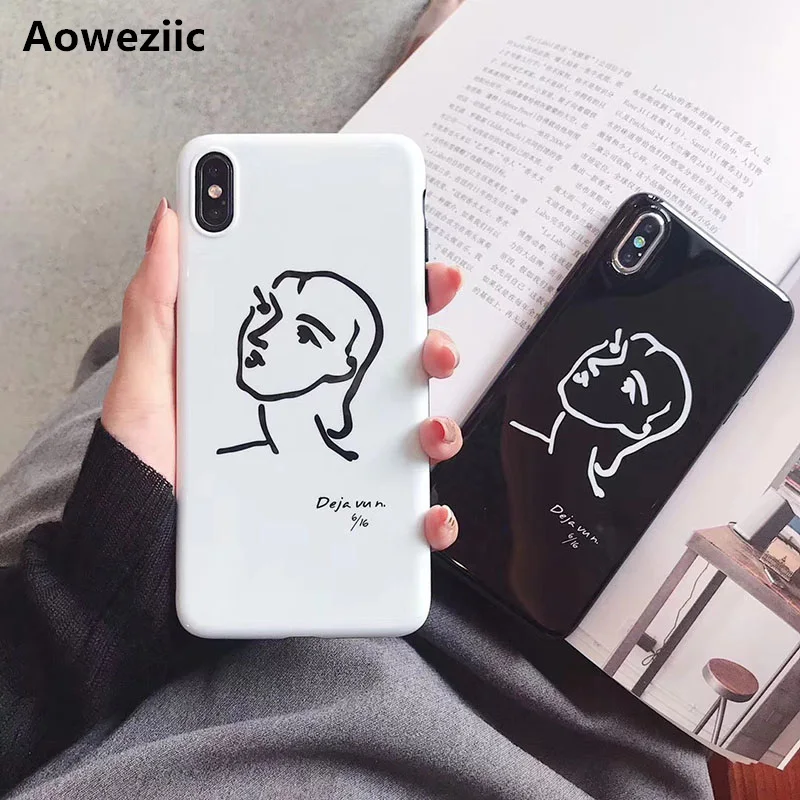 

Aoweziic New INR sketch black edges smooth shell for iPhone X XS MAX XR phone case 6s 7 8plus protective sleeve