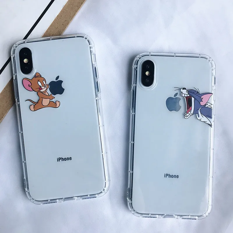 

Funny Cartoon Phone Case for iPhone X XS Max XR Cute Cat Tom Cover for iphone 8 7 6 6S Plus Soft Silicone Clear Transparent Case