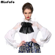 MissFoFo цельная блузка рубашка тонкая вышивка женская демисезонная модная повседневная рубашка Осень и весна бант 2XL фонарь