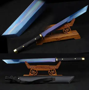 

Full Handmade Top Quallty Manganese Steel Blue Blade Chinese Han TANG Broadsword Sword Katana//Leather Sheath