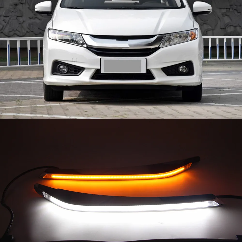 

2PCS LED Daytime Running Light For Honda City Grace 2015 2016 2017 2018 with Turn Signal Relay Car Headlight Eyebrow Decoration