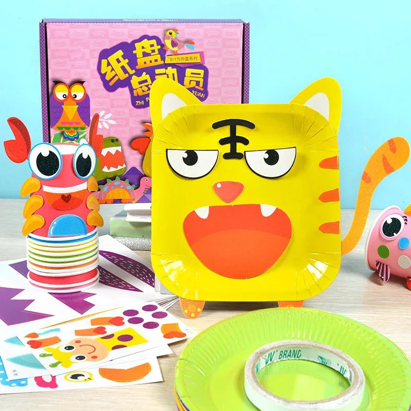 Very best  10pcs/box Children Interest rainbow square paper plate DIY handmade toys cartoon animal colorful pa