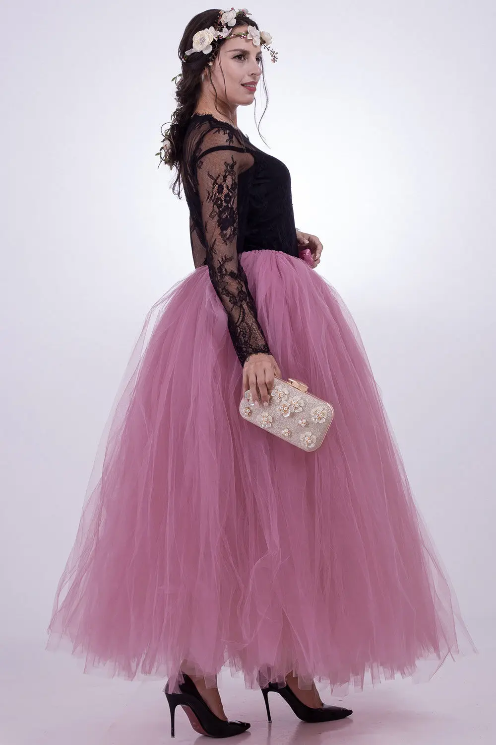 Black Hoopless Long Petticoat Wedding Crinoline Ball Gown Underskirt Layers Tulle Skirt Woman Adult Tutu Bridal Accessories 2020