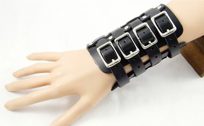 Модный металлический кожаный браслет с 4 пряжками в стиле панк, вечерние мужские браслеты, регулируемый браслет Pulseira Masculina